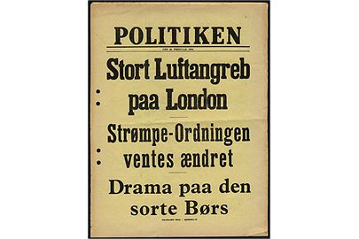 Løbeseddel for dagbladet: Politiken d. 20.2.1944: Stort Luftangreb paa London.