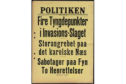 Løbeseddel for dagbladet: Politiken d. 12.6.1944: Fire Tyngdepunkter i Invasions-Slaget.
