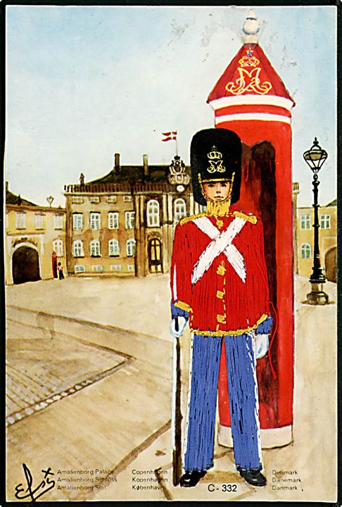 Elsi Gumier: Garder på vagt ved Amalienborg. Uniformen er lavet af tråde /snor. Colorama no. C-332. 