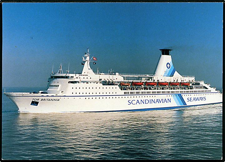 Tor Britannia, M/S, DFDS Scandinavian Seaways. Frankeret med 3,50 kr. Margrethe annulleret Sydvestjyllands Postcenter d. 8.5.1990 og sidestemplet Esbjerg-Harwich Tor Britannia Scandinavian Seaways d. 8.5.1990 til Sverige.