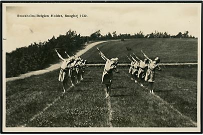 Fredericia, Folke- og Gymnastikhøjskolen Snoghøj med Stockholm-Belgien Holdet 1930. K. Jørgensen no. 32782.