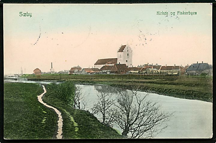 Sæby, kirke og fiskerbyen. Peter Alstrup no. 2273.