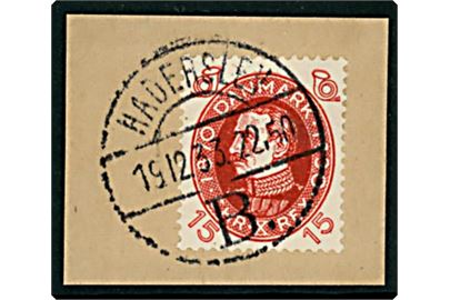 15 øre Chr. X 60 år på brevstykke annulleret brotype Vd Haderslev B. d. 19.12.1933.