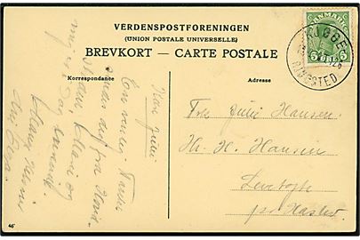 5 øre Chr. X på brevkort annulleret med bureaustempel Kjøge - Ringsted T.126 d. 1?.10.1918 til Haslev.