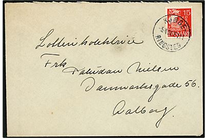 15 øre Karavel på brev annulleret med bureaustempel Kjøge - Ringsted T.121 d. 5.4.1928 til Aalborg.