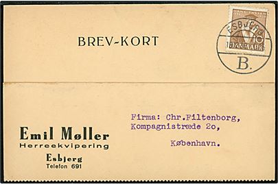 10 øre Tavsen på brevkort annulleret brotype Vc Esbjerg B. d. 16.12.1936 til København.