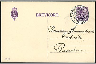 15 øre Chr. X helsagsbrevkort (fabr. 80-H) fra Tørring annulleret bureau Horsens - Tørring T.3 d. 23.2.1926 til Randers.