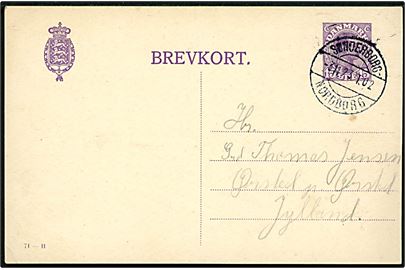 15 øre Chr. X helsagsbrevkort (fabr. 71-H) annulleret med bureaustempel Sønderborg - Nordborg T.02 d. 3.11.1923 til Ørsted.