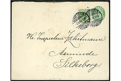 5 øre helsagskuvert opfrankeret med 5 øre Chr. X med tydelig automatafskæring i top og bund annulleret med bureaustempel Kjøbenhavn - Fredericia T.45 d. 7.5.1915 til Silkeborg.