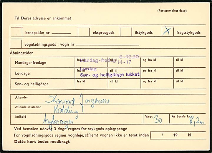 Danske Statsbaner 50 øre Fr. IX helsagsbrevkort (fabr. 389x) med formular A455 annulleret med brotype Vd Frederikshavn B. d. 14.1.1970 til Frederikshavn.