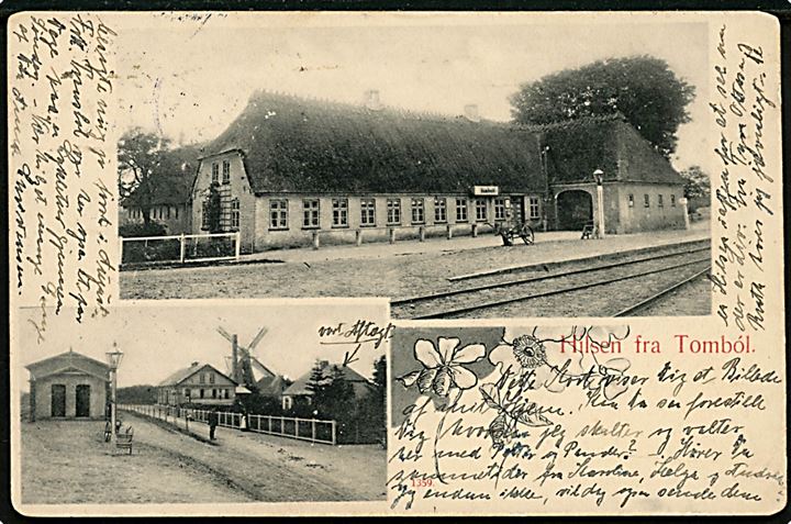 15 øre Chr. X på brevkort (Hilsen fra Tombøl med Tumbøl stationskro) annulleret med bureaustempel Graasten - Aabenraa T.09 d. 1.11.1920 til Roskilde - eftersendt til Kærby pr. Brande.