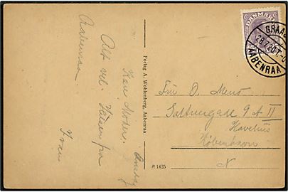 15 øre Chr. X på brevkort fra Aabenraa annulleret bureau Graasten - Aabenraa T.0? d. 28.7.1920 til København.