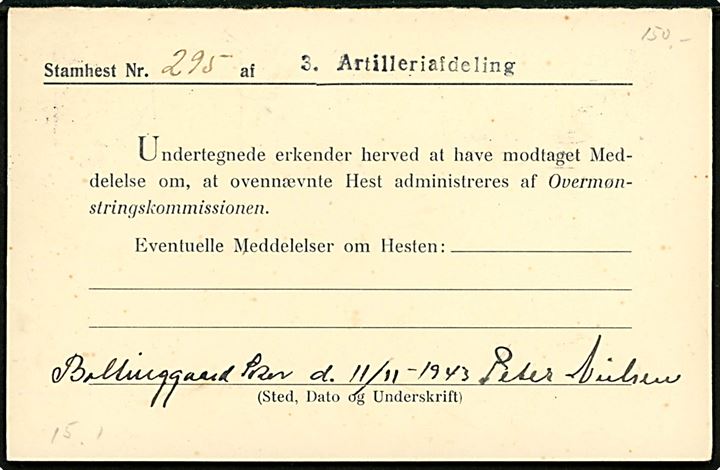 5 øre + 10 øre svardel af provisorisk dobbelthelsagsbrevkort annulleret med bureaustempel Nyborg - Faaborg T.35 d. 11.11.1943 og sidestemplet med posthornstempel BOLTINGGAARD (RINGE) til København.