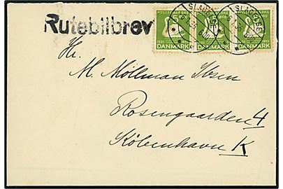 5 øre H. C. Andersen (3) på brev annulleret Slagelse d. 6.1.1936 og sidestemplet Rutebilbrev til København.