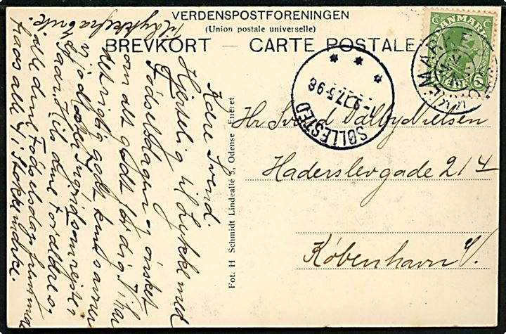 5 øre Chr. X på brevkort (Stokkemarke alderdomshjem) annulleret med stjernestempel STOKKEMARKE og sidestemplet Søllested d. 7.9.1917 til København.