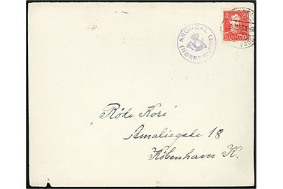 20 øre Chr. X på brev annulleret med bureaustempel Horsens - Thyregod T.6? d. 3.11.1943 og sidestemplet med posthornstempel KRONDAL (NØRRE SNEDE) til Røde Kors, København. Rift i nedre hjørne. 