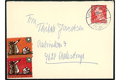 60 øre Fr. IX og Julemærke 1971 på lille brev annulleret Jernbanepostkt. 2 OMK. Fredericia d. 23.12.1971 til Aalestrup.