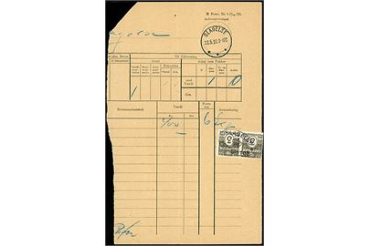 3 øre Bølgelinie i parstykke annulleret med ovalt kontorstempel Slagelse / (krone) Postkontor på del af karte (H.Form. Nr. 1 (1/10 13) med brotype IIIb stempel Slagelse d. 22.5.1920.