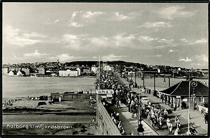 20 øre Fr. IX på brevkort (Cyklister på Limfjordsbroen) annulleret med TMS Idræt skaber Sundhed og Glæde / Aalborg 3. d. 3.1.1956 til Odense.