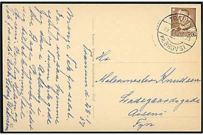20 øre Fr. IX på brevkort (Parti fra Tranum) annulleret med pr.-stempel Tranum pr. Brovst d. 28.1.1957 til Assens.