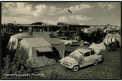 Thisted, Campingplads med telte og automobil. Stenders no. 101114.