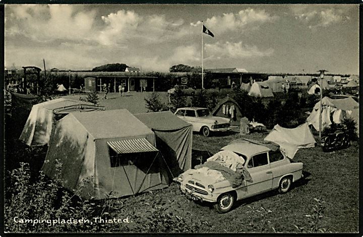 Thisted, Campingplads med telte og automobil. Stenders no. 101114.