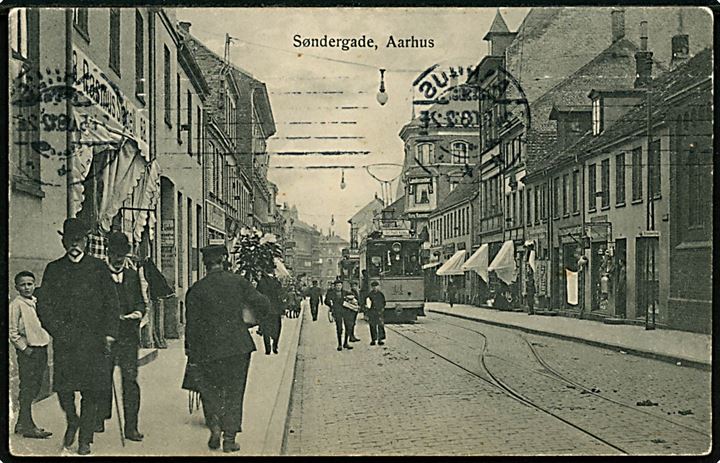 Aarhus, Søndergade med sporvogn no. 14. Wm. Rohweder u/no.