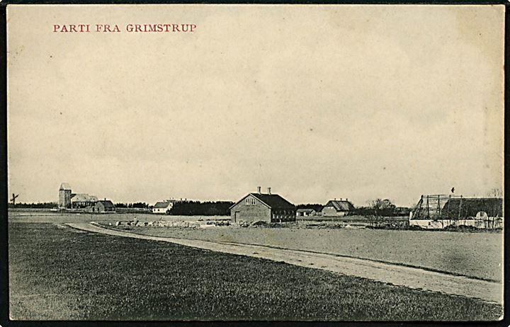 Grimstrup, parti med kirke i baggrunden. J.J.N. no. 3616.