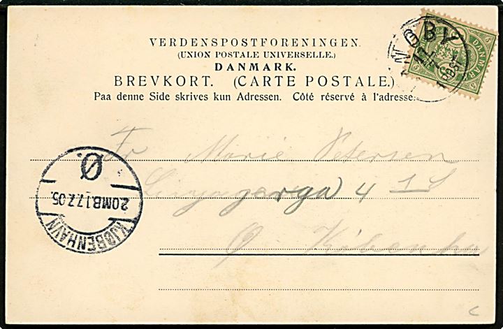 Holte, Hotel Nyholte. U/no. Frankeret med 5 øre Våben annulleret lapidar Lyngby d. 17.7.1905 til København. Lapidar stempel benyttet ca. 1½ måned senere end registreret af Bendix. 