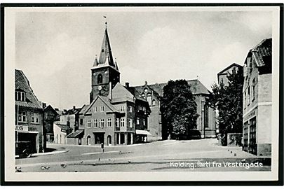 Kolding, Vestergade med kirke i baggrunden. Stenders no. 161.