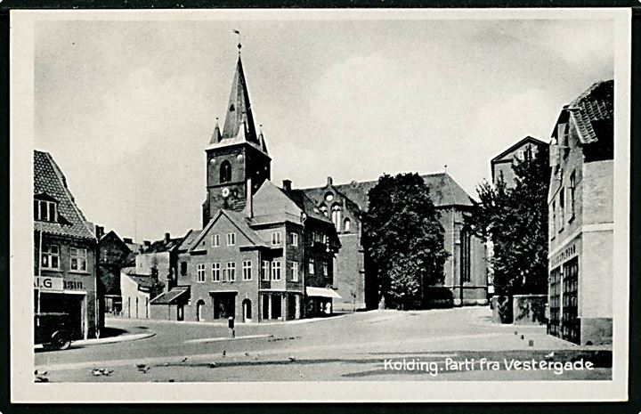 Kolding, Vestergade med kirke i baggrunden. Stenders no. 161.