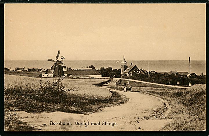 Allinge, udsigt med mølle. F. Sørensen no. 630.