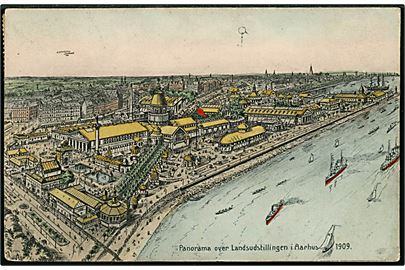 Aarhus, Landsudstillingen 1909. Tegnet panorama over udstillingen. Stenders no. 18219.