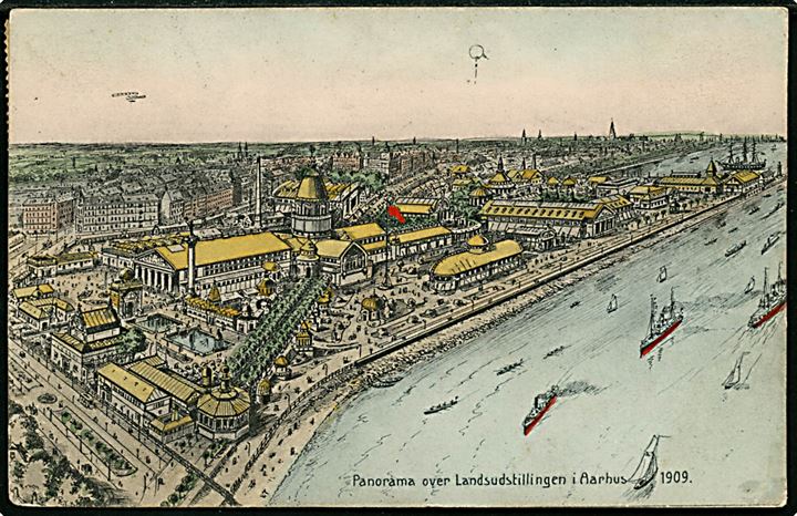 Aarhus, Landsudstillingen 1909. Tegnet panorama over udstillingen. Stenders no. 18219.