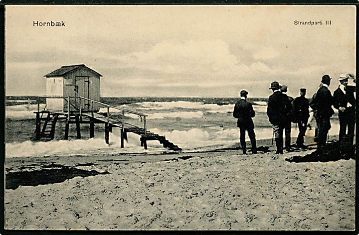 Hornbæk, Strandparti III med badehus. Hahnemann u/no.