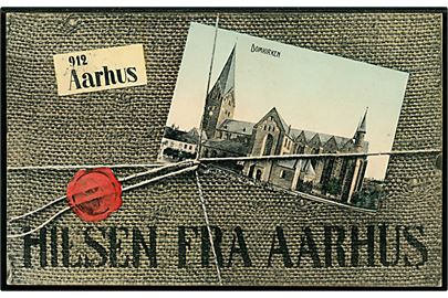 Aarhus, Pakkehilsen med prospekt af domkirke. U/no.