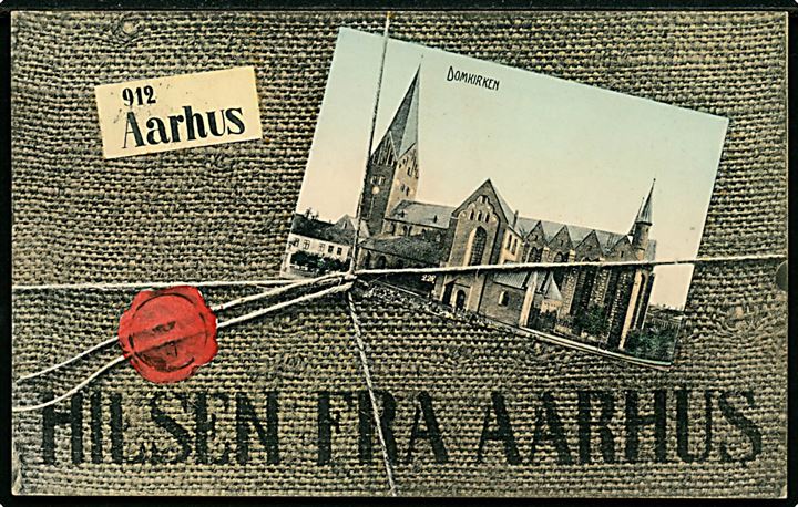 Aarhus, Pakkehilsen med prospekt af domkirke. U/no.