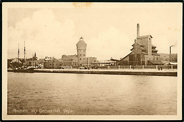 Vejle. Havnen med Gasværket. Stenders G.A. Vejle no. 3.