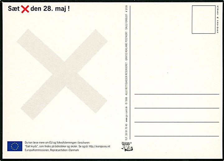 EU-afstemning d. 28.5.1998: Folkeafstemningen om Amsterdam-traktaten. Go-Card no. 3139.