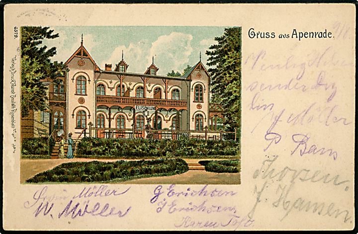 Aabenraa, Gruss aus med Elisenlund. Rosenblatt no. 6379.