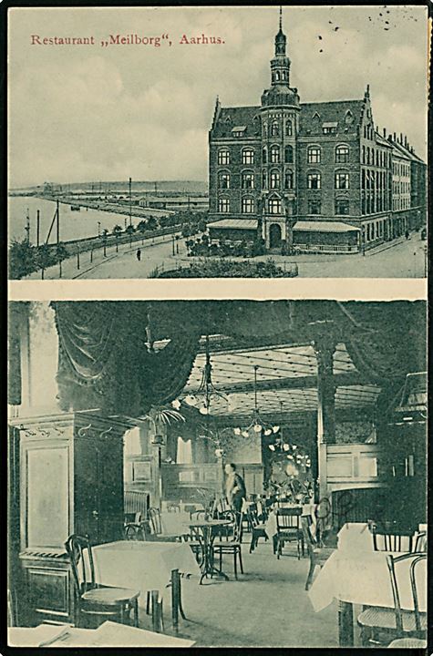 Aarhus, Restaurant Meilborg, facade og interiør. J.J.N. no. 4049.