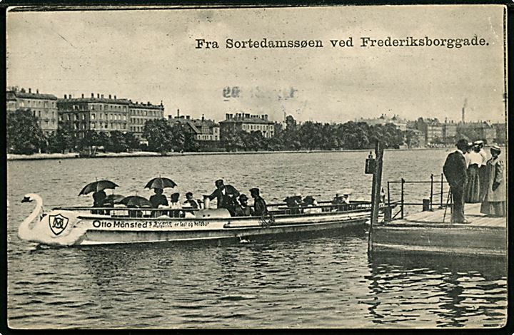 Købh., Sortedamssøen ved Frederiksborggade med dampbåd. E. H. Lorenzen no. 1.