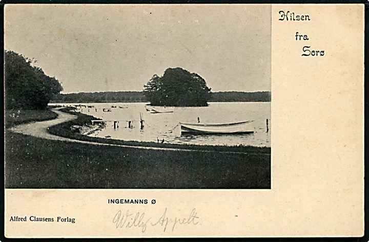 Sorø, Hilsen fra med Ingemanns Ø. A. Clausen u/no.