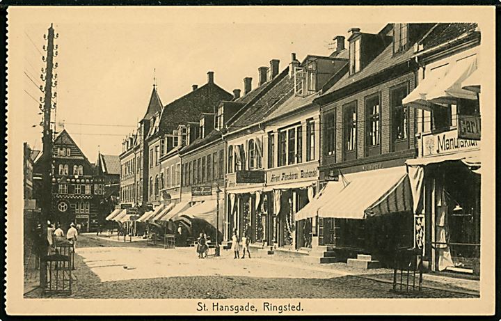 Ringsted, St. Hansgade med Ahrent Flensborgs Boghandel. F. Flensborg no. 679.