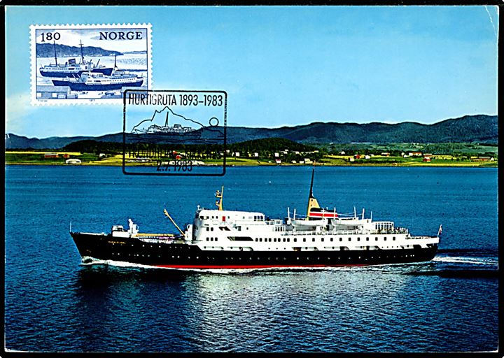 Harald Jarl, M/S, maxikort med 1,80 kr. Hurtigruten annulleret med særstempel d. 2.7.1983.