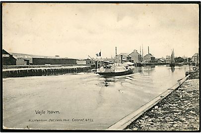 Vejle, havn med dampskib. N. J. Mehlsen Det røde Hus no. 4793.