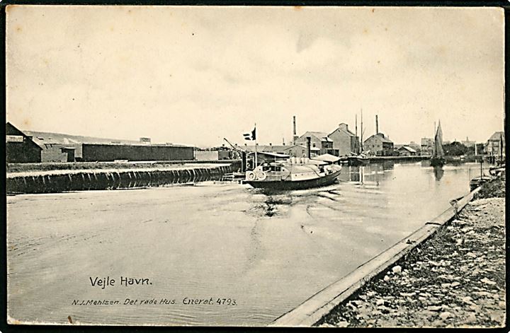 Vejle, havn med dampskib. N. J. Mehlsen Det røde Hus no. 4793.