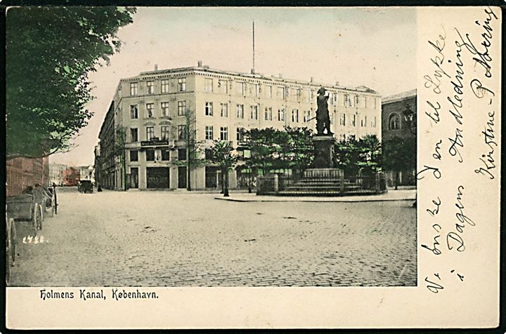 Købh., Holmens Kanal med Hotel Kongen af Danmark. O. E. Kull no. 2488. Ældre kort benyttet i 1929.