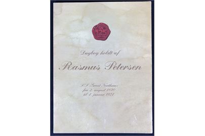 Dagbog holdt af Rasmus Petersen - S/S Great Northern 2.8.1870-4.1.1871. 66 sider illustreret jubilæumsskrift fra Store Nordiske Telegrafselskab 1869-1994. Bl.a. billeder fra selskabets stationer i Fjernøsten og udlægning af søkabler.