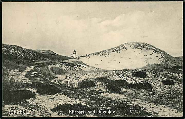 Dueodde klitparti. Med 5 øre Chr. X annulleret Lobbæk d. 12.07.1916 til Nexø. 